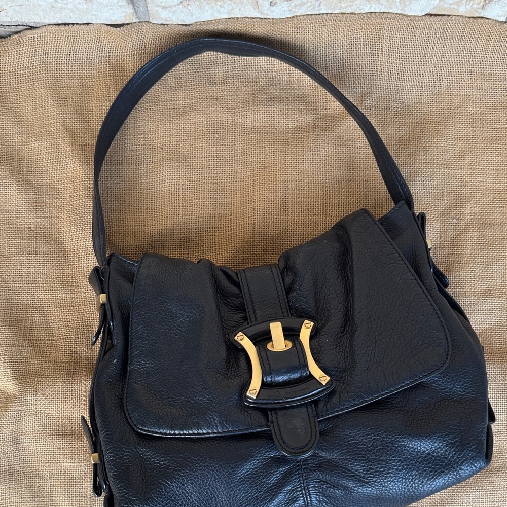 B MAKOWSKY large Leather Shoulder Bag Hobo Bag Gold Hardware Bow Shape - Picture 9 of 16